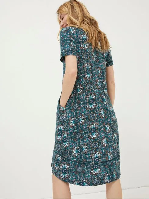 Women Fatface Dresses Green Simone Mirrored Floral Jersey Dress Women Fatface Dresses Green Simone Mirrored Floral Jersey Dress