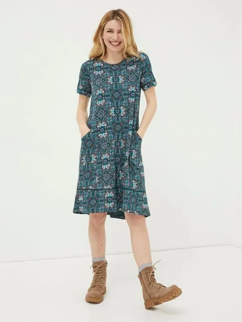 Women Fatface Dresses Green Simone Mirrored Floral Jersey Dress Women Fatface Dresses Green Simone Mirrored Floral Jersey Dress