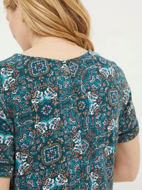 Women Fatface Dresses Green Simone Mirrored Floral Jersey Dress Women Fatface Dresses Green Simone Mirrored Floral Jersey Dress