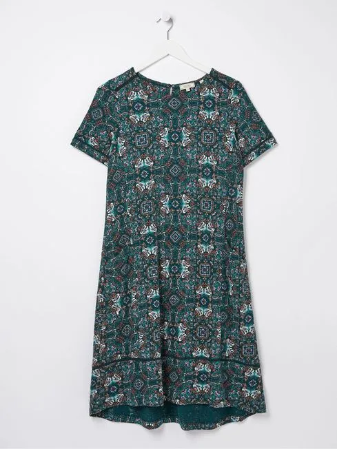 Women Fatface Dresses Green Simone Mirrored Floral Jersey Dress Women Fatface Dresses Green Simone Mirrored Floral Jersey Dress
