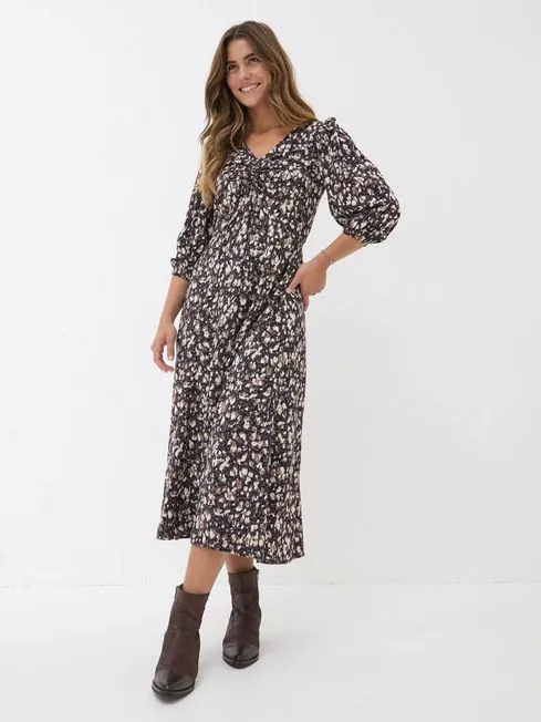 Women Fatface Dresses Libby Black Patterned Midi Dress