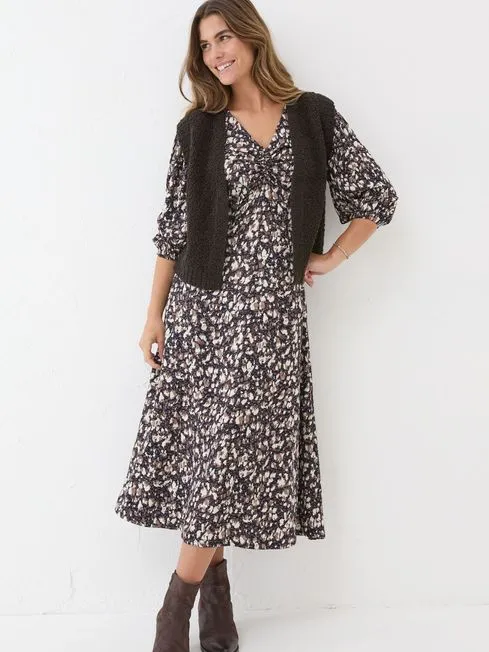 Women Fatface Dresses Libby Black Patterned Midi Dress Women Fatface Dresses Libby Black Patterned Midi Dress