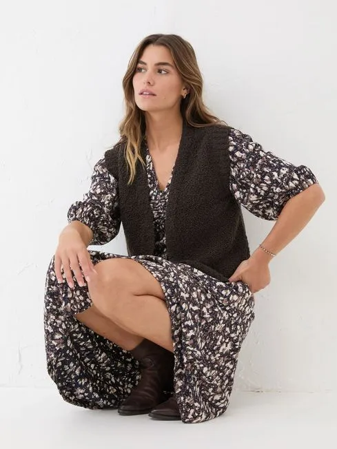 Women Fatface Dresses Libby Black Patterned Midi Dress Women Fatface Dresses Libby Black Patterned Midi Dress