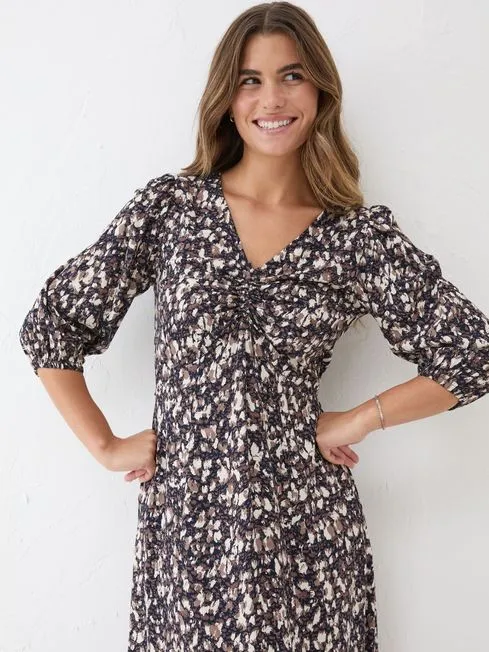 Women Fatface Dresses Libby Black Patterned Midi Dress Women Fatface Dresses Libby Black Patterned Midi Dress
