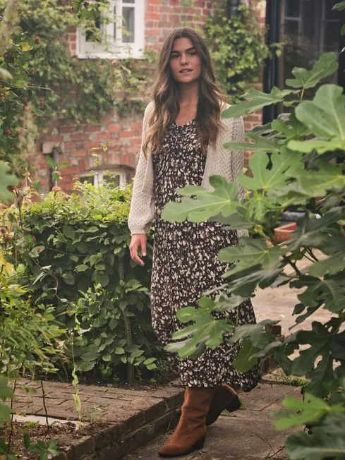 Women Fatface Dresses Libby Black Patterned Midi Dress Women Fatface Dresses Libby Black Patterned Midi Dress