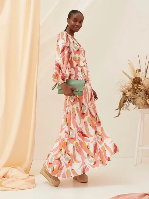 Women Fatface Dresses Peony Pink Painted Leaves Maxi Dress Women Fatface Dresses Peony Pink Painted Leaves Maxi Dress