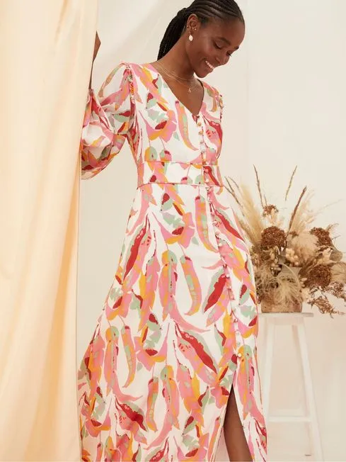 Women Fatface Dresses Peony Pink Painted Leaves Maxi Dress Women Fatface Dresses Peony Pink Painted Leaves Maxi Dress