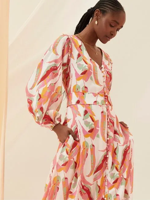 Women Fatface Dresses Peony Pink Painted Leaves Maxi Dress Women Fatface Dresses Peony Pink Painted Leaves Maxi Dress