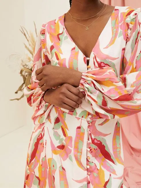 Women Fatface Dresses Peony Pink Painted Leaves Maxi Dress Women Fatface Dresses Peony Pink Painted Leaves Maxi Dress