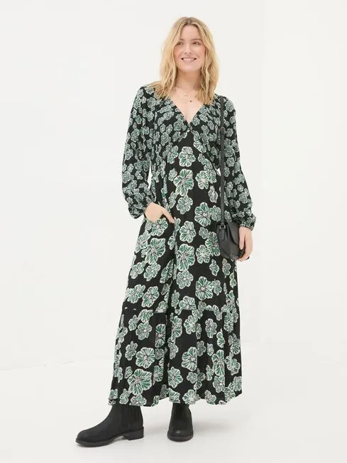 Women Fatface Floral Dresses Noelle Black Spaced Floral Midi Dress