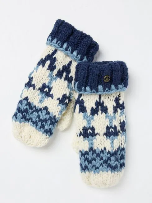 Women Fatface Gloves Blue Chunky Knit Mittens