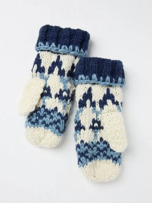 Women Fatface Gloves Blue Chunky Knit Mittens Women Fatface Gloves Blue Chunky Knit Mittens