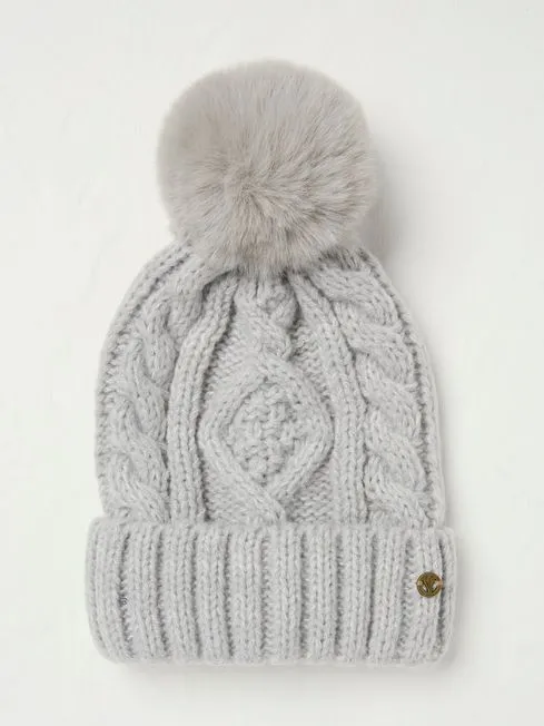 Women Fatface Hats Grey Billie Cable Bobble Hat
