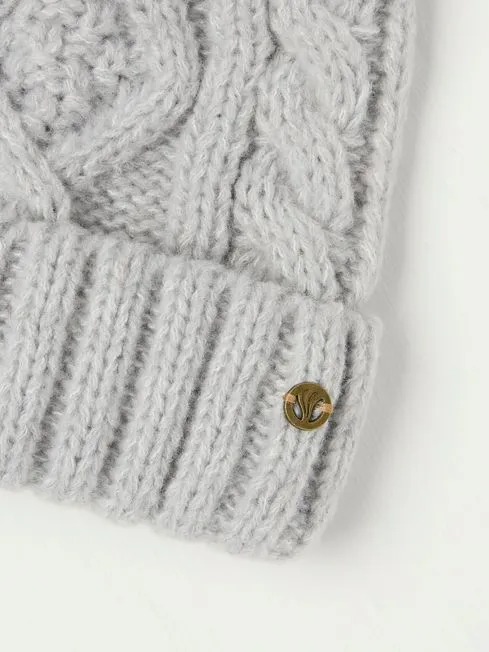 Women Fatface Hats Grey Billie Cable Bobble Hat Women Fatface Hats Grey Billie Cable Bobble Hat