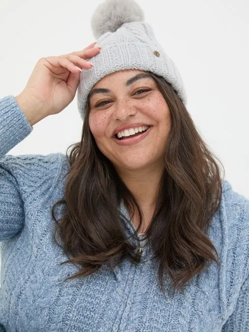 Women Fatface Hats Grey Billie Cable Bobble Hat Women Fatface Hats Grey Billie Cable Bobble Hat