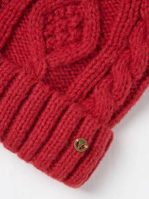 Women Fatface Hats Red Billie Cable Bobble Hat Women Fatface Hats Red Billie Cable Bobble Hat