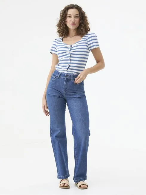 Women Fatface Jeans Elise Indigo Blue Wide Leg Jeans