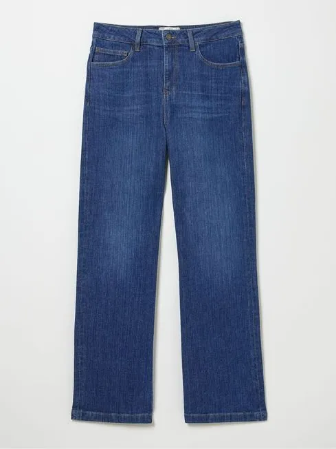 Women Fatface Jeans Elise Indigo Blue Wide Leg Jeans