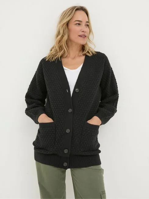 Women Fatface Knitwear Ali Black VNeck Cardigan