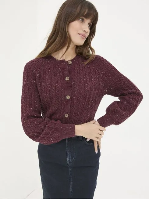 Women Fatface Knitwear Chloe Dark Red Cable Cardigan