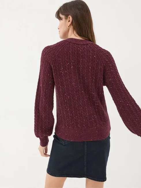 Women Fatface Knitwear Chloe Dark Red Cable Knit Cardigan Women Fatface Knitwear Chloe Dark Red Cable Knit Cardigan