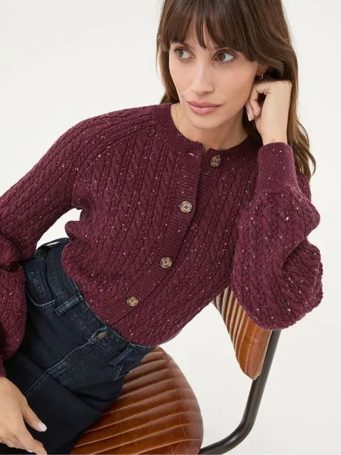 Women Fatface Knitwear Chloe Dark Red Cable Knit Cardigan Women Fatface Knitwear Chloe Dark Red Cable Knit Cardigan