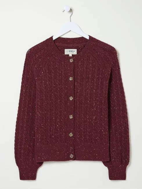 Women Fatface Knitwear Chloe Dark Red Cable Knit Cardigan Women Fatface Knitwear Chloe Dark Red Cable Knit Cardigan