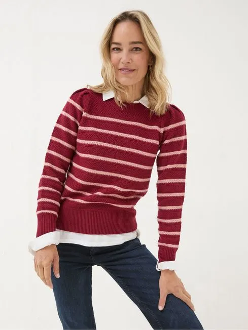 Women Fatface Knitwear Eliana Dark Red Stripe Jumper