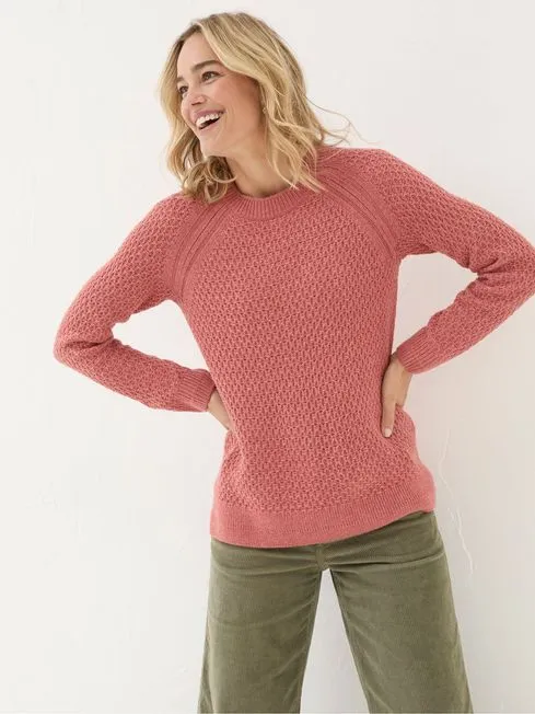 Women Fatface Knitwear Ella Dusky Orange Textured Jumper