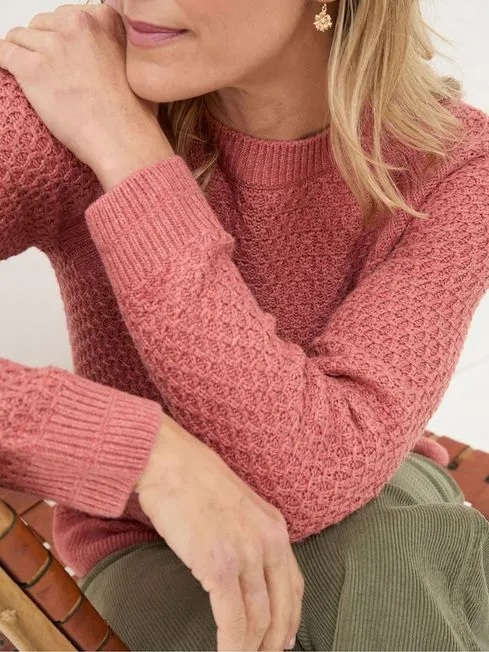 Women Fatface Knitwear Ella Dusky Orange Textured Jumper
