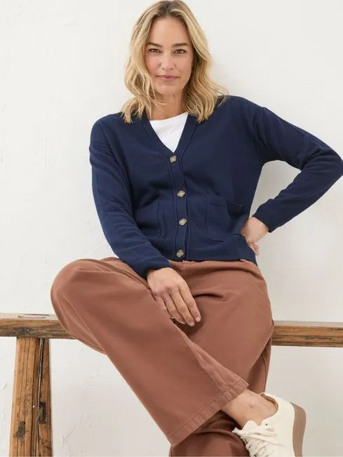 Women Fatface Knitwear Grace Navy Cotton Cashmere Blend Cardigan