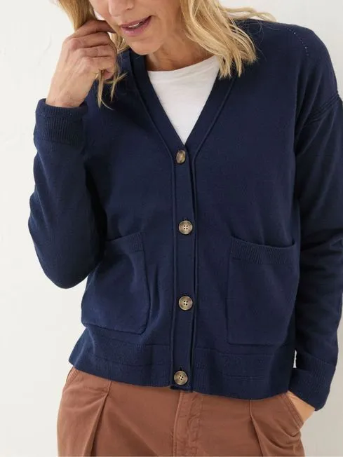 Women Fatface Knitwear Grace Navy Cotton Cashmere Blend Cardigan