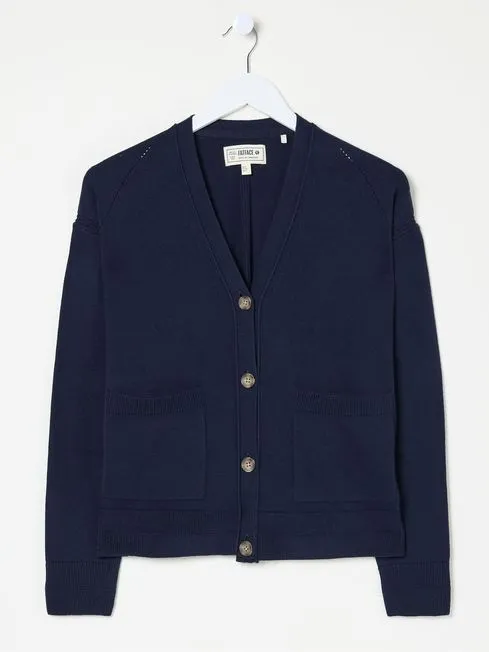 Women Fatface Knitwear Grace Navy Cotton Cashmere Blend Cardigan