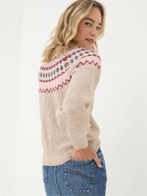 Women Fatface Knitwear Wild Natural Fairisle Yoke Jumper