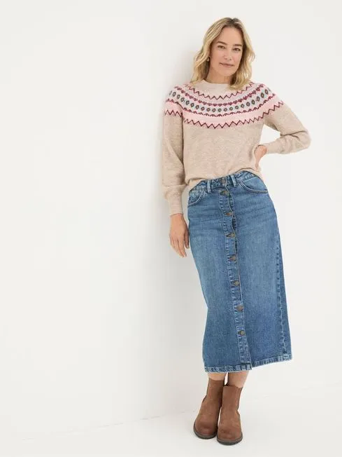 Women Fatface Knitwear Wild Natural Fairisle Yoke Jumper