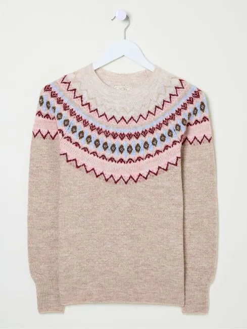 Women Fatface Knitwear Wild Natural Fairisle Yoke Jumper