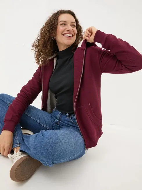 Women Fatface Loungewear Amy Dark Red Nep Borg Lined Zip Through Hoodie Women Fatface Loungewear Amy Dark Red Nep Borg Lined Zip Through Hoodie