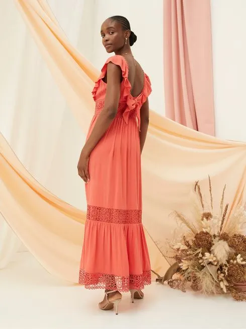 Women Fatface Maxi Dresses Pink Hibiscus Lace Maxi Dress