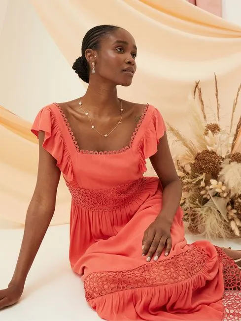 Women Fatface Maxi Dresses Pink Hibiscus Lace Maxi Dress