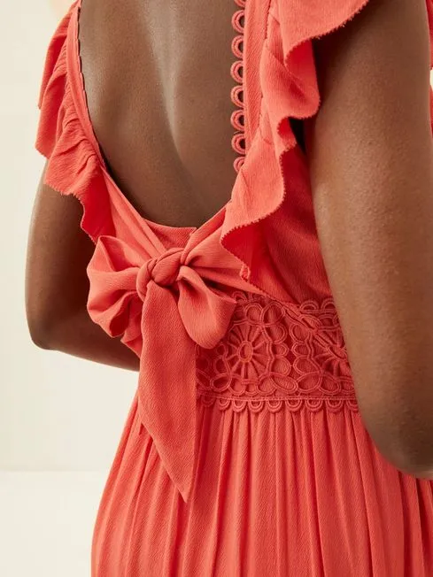 Women Fatface Maxi Dresses Pink Hibiscus Lace Maxi Dress