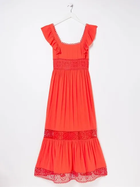Women Fatface Maxi Dresses Pink Hibiscus Lace Maxi Dress
