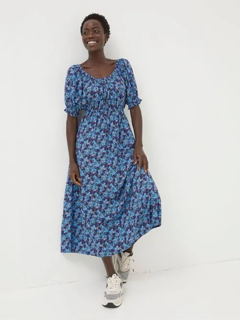 Women Fatface Midi Dresses Purple Ink Floral Midi Dress
