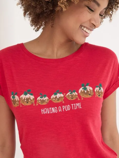 Women Fatface Pajamas and Nightwear Christmas Pudding Red Pyjama Top Women Fatface Pajamas and Nightwear Christmas Pudding Red Pyjama Top