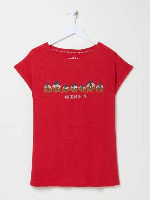 Women Fatface Pajamas and Nightwear Christmas Pudding Red Pyjama Top Women Fatface Pajamas and Nightwear Christmas Pudding Red Pyjama Top