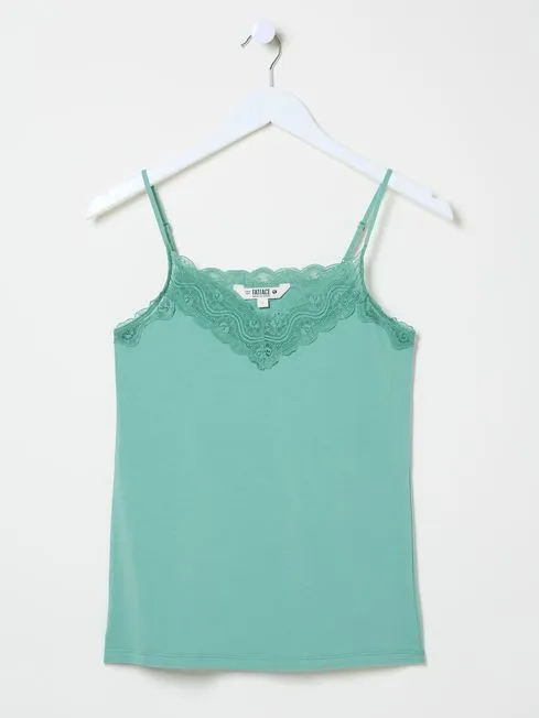 Women Fatface Pajamas and Nightwear Green VNeck Lace Vest Pyjama Tops