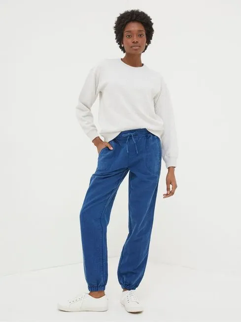 Women Fatface Pants and Leggings Lyme Blue Linen Blend Joggers