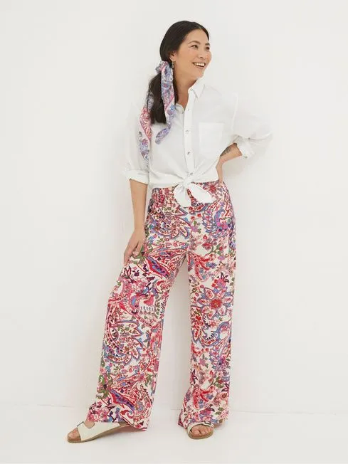 Women Fatface Pants and Leggings Natural Shirred Bright Paisley Palazzo Trousers Women Fatface Pants and Leggings Natural Shirred Bright Paisley Palazzo Trousers