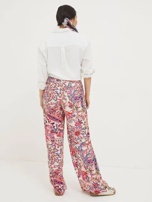 Women Fatface Pants and Leggings Natural Shirred Bright Paisley Palazzo Trousers Women Fatface Pants and Leggings Natural Shirred Bright Paisley Palazzo Trousers