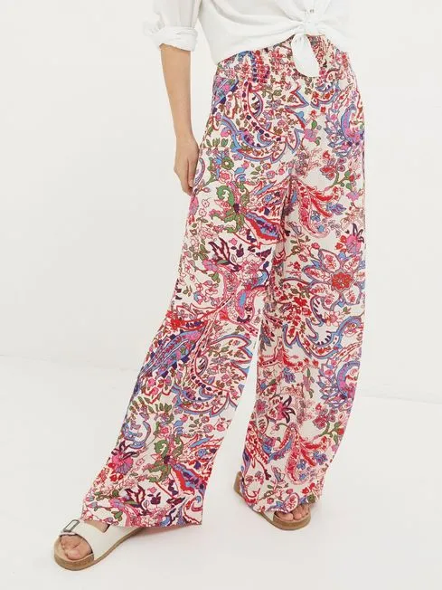 Women Fatface Pants and Leggings Natural Shirred Bright Paisley Palazzo Trousers Women Fatface Pants and Leggings Natural Shirred Bright Paisley Palazzo Trousers