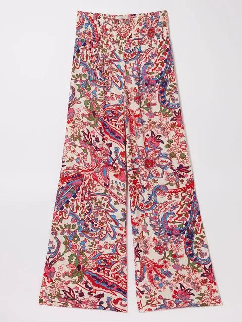 Women Fatface Pants and Leggings Natural Shirred Bright Paisley Palazzo Trousers Women Fatface Pants and Leggings Natural Shirred Bright Paisley Palazzo Trousers